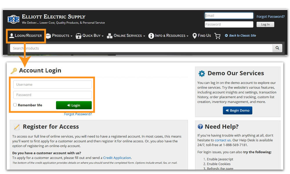 Account Login or Register New Account