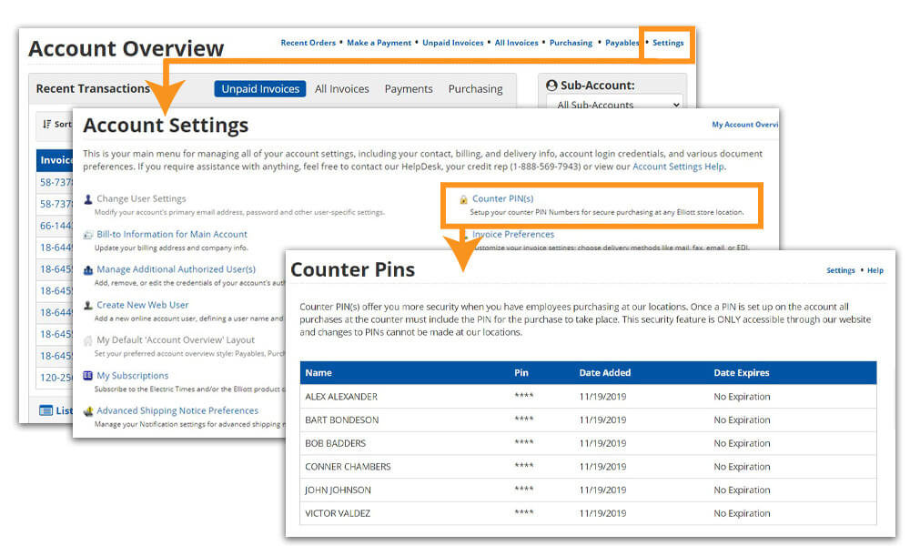 Account Counter PIN settings