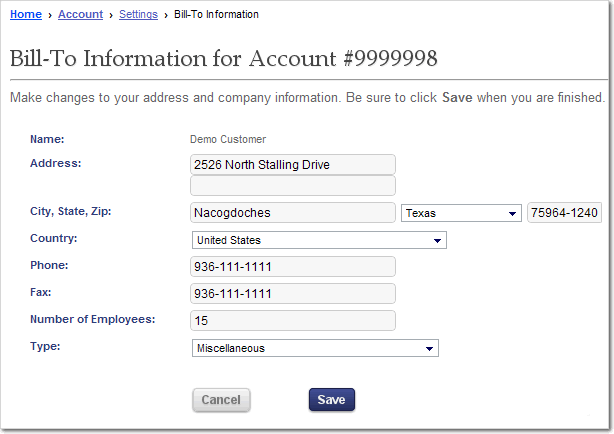 Account Billing Info Settings